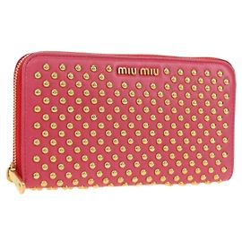 Cartera larga Miu Miu de piel roja y dorada Auth 179594V Roja Dorado