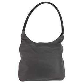 PRADA Shoulder Bag Leather Gray Silver Auth 180150 Brown Silvery