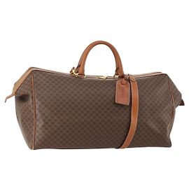 Céline Bolsa Boston CELINE Macadam Canvas PVC Couro 2way Marrom Ouro Auth ep14007 Marrom Dourado