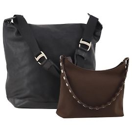 Salvatore Ferragamo Vala Bag Nylon Leather 2 Set Black Brown Auth bs34892 Marron Noir