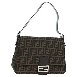 FENDI Zucca Canvas Mamma Baguette Borsa a Spalla Nero Marrone Auth 178747V Marrone Nero