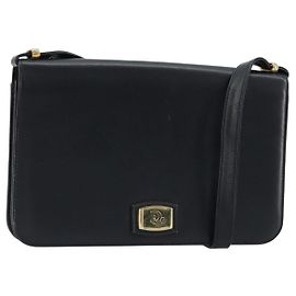 Christian Dior Shoulder Bag Leather Navy Gold Auth am11577 Golden Navy blue