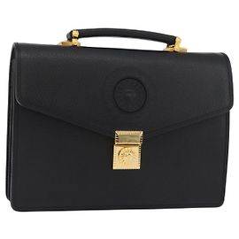 Borsa a mano VERSACE in pelle nera e oro Auth 180017A Nero D'oro
