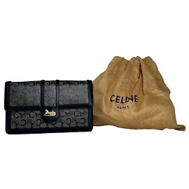Céline Vintage Celine Leather Wallet Black Monogram Black
