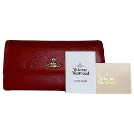 Vivienne Westwood Red Leather Wallet with Gold-Tone Orb Emblem Red
