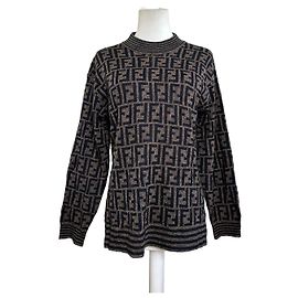 Suéter de malha Fendi Iconic FF Monogram Marrom Marrom