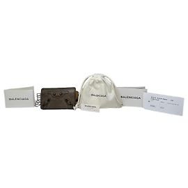 Balenciaga Gray Leather Card Holder with Decorative Hardware Grey