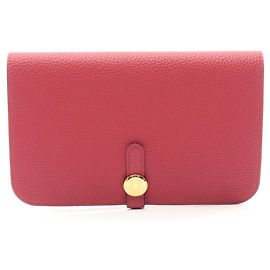 Hermès Hermes Dogon GM Duo Ruby Bi-fold Long Wallet Dark red