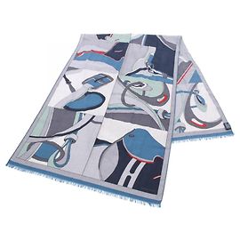 Hermès Stola Hermes Rectangle Selle en Desordre Marrone Blu Multicolore