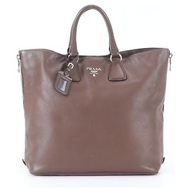 Prada Side-Zip Leather Triangle Logo Tote Bag Brown
