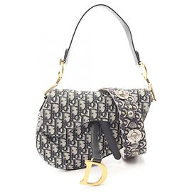 Borsa Saddle Christian Dior Beige Blu navy