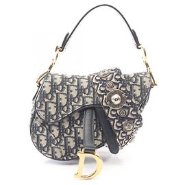Bolsa Saddle Christian Dior Mini Oblique Jacquard Bege Azul marinho
