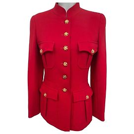 Chanel 1996 Red Wool Jacket with Gripoix Buttons Red