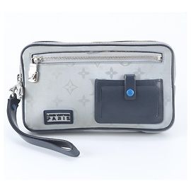 Louis Vuitton Monogram Satellite Alpha Clutch Silber Marineblau