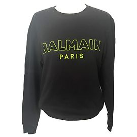 Balmain Paris Sweatshirt mit neongelbem Logo - Schwarz Schwarz