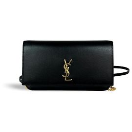 Saint Laurent Classic Monogram Phone Holder Shoulder Bag Leather Black