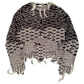 Saint Laurent Cropped Jacquard-Pullover Schwarz Weiß