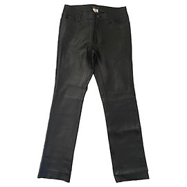 Agnès b. Schwarze Lederhose mit geradem Schnitt Schwarz