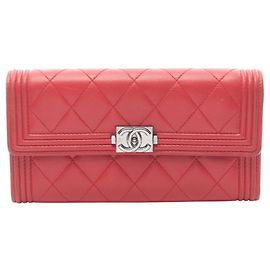 Chanel Boy Bi-fold Long Wallet Red