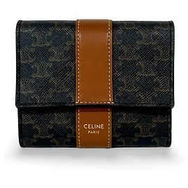 Céline Celine Triomphe Trifold Wallet Triomphe Coated Canvas Small Brown