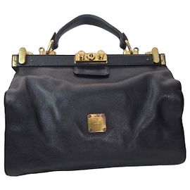 MCM Black Leather Top Handle Bag Black