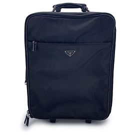 Prada Valigia con ruote in nylon nero, bagaglio da viaggio Nero