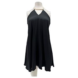 Autre Marque Vestido de seda preto com pérolas GAALA Preto