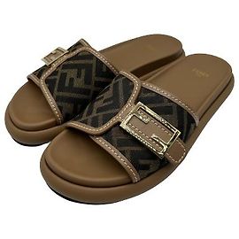 Fendi FF Baguette Monogram Jacquard Leather Sandals Brown Brown