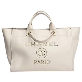Chanel Cream 2018 studded leather Deauville tote Cream