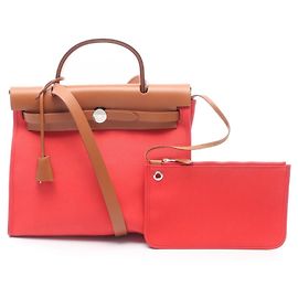 Hermès Bolsa 2-Way Hermes Herbag Zip PM Marrom Vermelho Outro