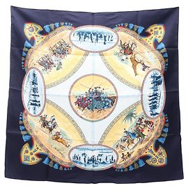 Sciarpa Carré 90 Cavaliers Peuls Hermès Multicolore Blu navy