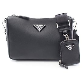 Prada Saffiano Travel Shoulder Bag Black