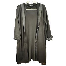Autre Marque S Max Mara Cardigã longo preto com capuz em seda e linho Preto