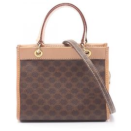 Céline Celine Macadam 2-Way Handbag Brown Beige