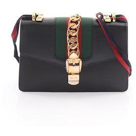 Borsa a Spalla Gucci Sylvie Small Web Line Nero Rosso Verde