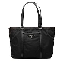 Prada Triangle Logo Plate Tote Bag Black