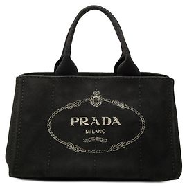 Prada Black Canapa Medium Handbag Tote Black