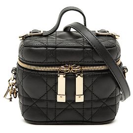 Pochette Vanity Lady Dior en micro agneau noir cannage Dior Noir