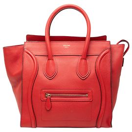 Céline Bolsa Tote Luggage em couro de bezerro granulado vermelho Celine Vermelho