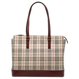 Burberry Beige House Check Canvas Tote Andere Bordeaux