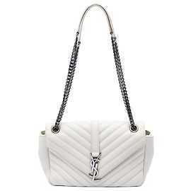 Bolsa Envelope Monogram em couro de bezerro Chevron branco Medium da Saint Laurent Branco Fora de branco