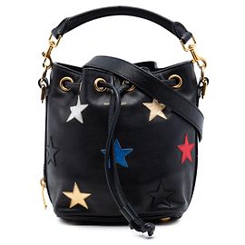 Borsa a secchiello Emmanuelle in pelle di vitello nera con applicazioni a stella Small di Saint Laurent Nero
