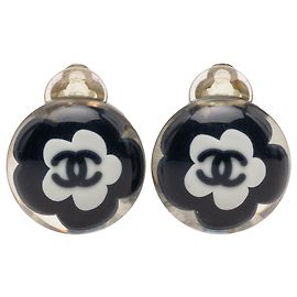 Orecchini a clip Chanel Black CC Resin Flower Nero