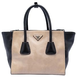 Prada Beige Bicolor Glace Calf Twin Pocket Double Handle Satchel Beige
