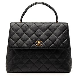 Bolsa Chanel Black CC Quilted Caviar Kelly Top Handle Preto
