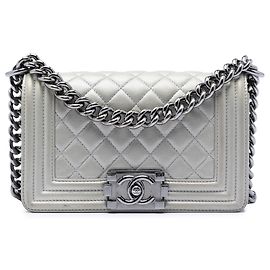 Chanel Silver Small Quilted Metallic Caviar Boy Flap Silvery