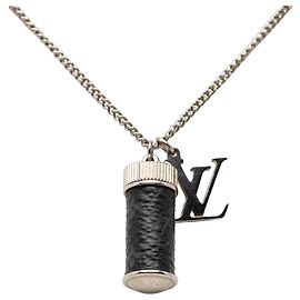 Louis Vuitton Silver Brass Monogram Eclipse Charms Necklace Silvery