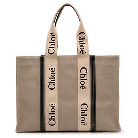 Sac cabas Chloé Beige Large Woody en toile Beige