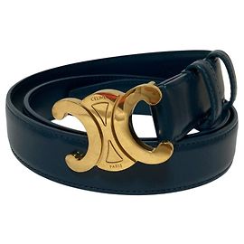 Céline CELINE Triomphe Leather Belt Navy blue