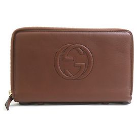 Gucci Brown Leather Long Wallet Brown